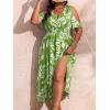 image:imageFloerns Womens Plus Size Cold Shoulder Tropical Print V Neck Flared A Line Long DressGreen