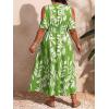 image:imageFloerns Womens Plus Size Cold Shoulder Tropical Print V Neck Flared A Line Long DressGreen