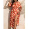 image:imageFloerns Womens Plus Size Cold Shoulder Tropical Print V Neck Flared A Line Long DressOrange