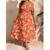image:imageFloerns Womens Plus Size Cold Shoulder Tropical Print V Neck Flared A Line Long DressOrange