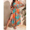 image:imageFloerns Womens Plus Size Cold Shoulder Tropical Print V Neck Flared A Line Long DressTropical