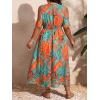 image:imageFloerns Womens Plus Size Cold Shoulder Tropical Print V Neck Flared A Line Long DressTropical