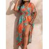 image:imageFloerns Womens Plus Size Cold Shoulder Tropical Print V Neck Flared A Line Long DressTropical