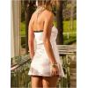 image:imageFloerns Womens Polka Dots Halter Neck Satin Mini Dress Backless Lace Trim Night Out Party DressesBeige