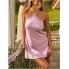 image:imageFloerns Womens Polka Dots Halter Neck Satin Mini Dress Backless Lace Trim Night Out Party DressesDusty Pink