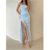 image:imageFloerns Womens Strapless Tube Dress High Split Bodycon Maxi Wedding Guest DressBlue