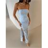 image:imageFloerns Womens Strapless Tube Dress High Split Bodycon Maxi Wedding Guest DressBlue