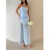 image:imageFloerns Womens Strapless Tube Dress High Split Bodycon Maxi Wedding Guest DressBlue