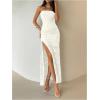 image:imageFloerns Womens Strapless Tube Dress High Split Bodycon Maxi Wedding Guest DressWhite