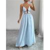 image:imageFloerns Womens Striped Halter Maxi Dress Backless Smocked Beach Vacation Boho DressBlue