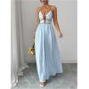 image:imageFloerns Womens Striped Halter Maxi Dress Backless Smocked Beach Vacation Boho DressBlue