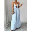 image:imageFloerns Womens Striped Halter Maxi Dress Backless Smocked Beach Vacation Boho DressBlue