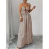 image:imageFloerns Womens Striped Halter Maxi Dress Backless Smocked Beach Vacation Boho DressCoffee Brown
