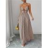 image:imageFloerns Womens Striped Halter Maxi Dress Backless Smocked Beach Vacation Boho DressCoffee Brown