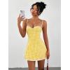image:imageFloerns Womens Summer Cute Gingham Spaghetti Strap Cami Sun Dress Lace Trim A Line Mini DressesYellow