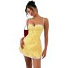 image:imageFloerns Womens Summer Cute Gingham Spaghetti Strap Cami Sun Dress Lace Trim A Line Mini DressesYellow