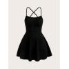 image:imageFloerns Womens Summer Ditsy Floral Backless Tie Back Sleeveless Cami Mini DressBlack Solid