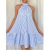 image:imageFloerns Womens Summer Halter Dress Striped Sleeveless Ruffle Hem Beach Vacation Flowy DressesBlue and White