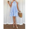 image:imageFloerns Womens Summer Halter Dress Striped Sleeveless Ruffle Hem Beach Vacation Flowy DressesBlue and White