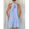image:imageFloerns Womens Summer Halter Dress Striped Sleeveless Ruffle Hem Beach Vacation Flowy DressesBlue and White