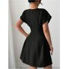 image:imageFloerns Womens Summer Short Dolman Sleeve A Line Dress Crew Neck Pleated Mini DressesBlack