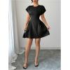 image:imageFloerns Womens Summer Short Dolman Sleeve A Line Dress Crew Neck Pleated Mini DressesBlack