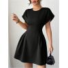 image:imageFloerns Womens Summer Short Dolman Sleeve A Line Dress Crew Neck Pleated Mini DressesBlack