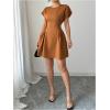 image:imageFloerns Womens Summer Short Dolman Sleeve A Line Dress Crew Neck Pleated Mini DressesRust Brown