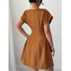 image:imageFloerns Womens Summer Short Dolman Sleeve A Line Dress Crew Neck Pleated Mini DressesRust Brown