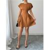 image:imageFloerns Womens Summer Short Dolman Sleeve A Line Dress Crew Neck Pleated Mini DressesRust Brown
