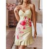 image:imageFloerns Womens Summer Tropical Twist Front Ruched Ruffle Hem Bodycon Cami DressApricot