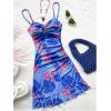 image:imageFloerns Womens Summer Tropical Twist Front Ruched Ruffle Hem Bodycon Cami DressBlue