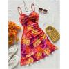 image:imageFloerns Womens Summer Tropical Twist Front Ruched Ruffle Hem Bodycon Cami DressOrange