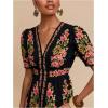 image:imageFloerns Womens Tropical Puff Sleeve Mini Dress V Neck Beach Vacation A Line DressesBlack