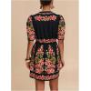 image:imageFloerns Womens Tropical Puff Sleeve Mini Dress V Neck Beach Vacation A Line DressesBlack