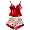 image:imageFloerns Womens 2 Piece Pajama Set Satin Bow V Neck Cami Tops and Heart Print Shorts SetRed and White