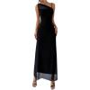 image:imageFloerns Womens Asymmetrical Neck Cocktail Dress Sleeveless Mesh Formal Wedding Guest Bodycon DressesBlack
