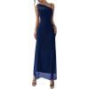 image:imageFloerns Womens Asymmetrical Neck Cocktail Dress Sleeveless Mesh Formal Wedding Guest Bodycon DressesDark Blue