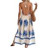 image:imageFloerns Womens Boho Tribal Halter Dress Sleeveless Backless A Line Long DressesBeige Blue Multi