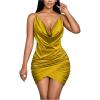image:imageFloerns Womens Cocktail Satin Mini Dress HOCO Draped Backless Ruched Elegant Short DressesMustard Yellow
