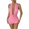 image:imageFloerns Womens Draped Deep V Neck Halter Dress Sleeveless Night Club Bodycon Mini DressesPink