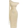image:imageFloerns Womens Elegant Off The Shoulder Midi Dress Metal Sleeveless Ruched Slim Fit Bodycon Party DressesApricot