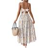 image:imageFloerns Womens Floral Bowknot Back Cami Maxi Dress Sleeveless Ruffle Tiered DressesApricot