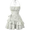 image:imageFloerns Womens Floral Halter Ruffle Tiered Cute Summer Mini Dress Milkmaid Vacation SundressGreen