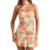 image:imageFloerns Womens Floral Mini Halter Neck Dress Bodycon Ruffle Hem Dress with ScarfLight Yellow