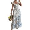 image:imageFloerns Womens Floral Ruffle Cap Sleeve Boho Maxi Dress Smocked Tiered Ruffle Beach DressesBeige Multi
