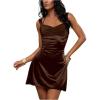 image:imageFloerns Womens Halter Neck Ruched Bodycon Sweetheart Slip Dress Backless Mini Prom Party DressesCoffee Brown
