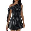 image:imageFloerns Womens Knot Side Polka Dots Mini Dress Off The Shoulder Party A Line Going Out DressesBlack