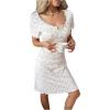 image:imageFloerns Womens Lace Heart Print Nightgown Scoop Neck Short Sleeve Sleep Dress LoungewearWhite