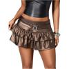 image:imageFloerns Womens Leather Y2k Mini Skirt Layered Ruffle Gothic Punk Low Rise Waist SkirtMocha Brown